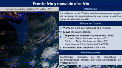 ¡Saca tu chamarra! Pronostican llegada de frente frío con lluvia en Yucatán