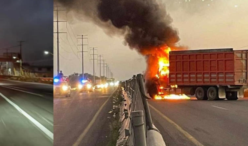 Tráileres incendiados bloquean carretera en Aguascalientes