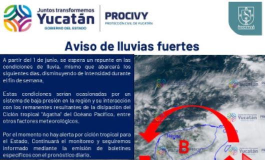Pronostican intensas lluvias a partir del miércoles 1 de junio en Yucatán