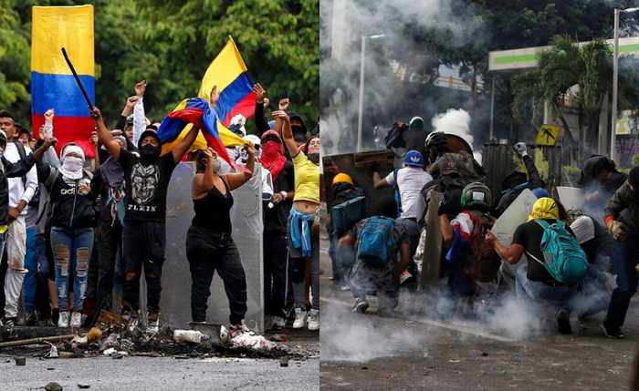 (VIDEO) Policía de Colombia dispara contra manifestantes desde una tanqueta