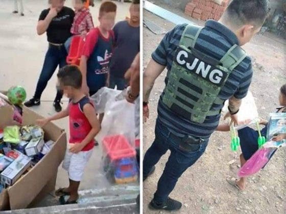 Integrantes de CJNG la hacen de "Reyes Magos" y reparten regalos a niños