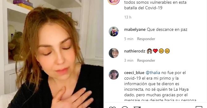 Thalía pierde a ser querido por Covid-19