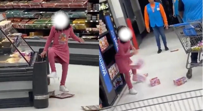 Niña causa destrozos en tienda de autoservicio sin que nadie la detenga ¿Y los padres?