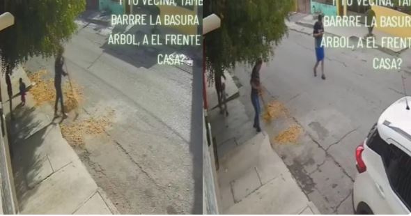 (VÍDEO) Vecina barre su basura y la deja en entrada de la que no es su casa