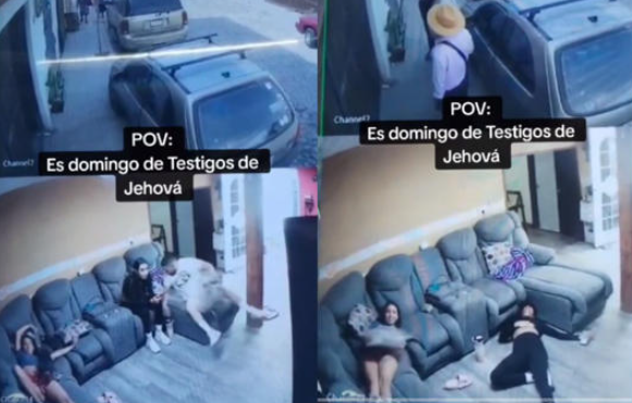 Familia vive graciosa escena al intentar esconderse de los Testigos de Jehová