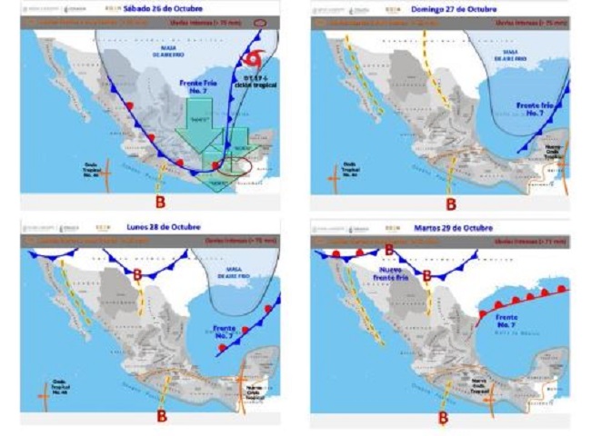 Pronostica Conagua frente frío en la Península de Yucatán