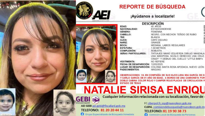 Madre de EE.UU. desaparece con sus dos hijos en NL; iban en camioneta con placas de Texas