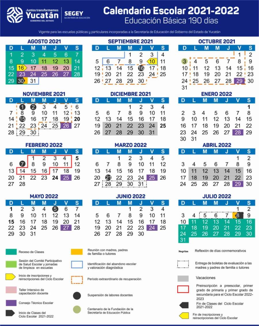 Secretaría de Educación Yucatán presenta calendario escolar 2021-2022 de 190 días