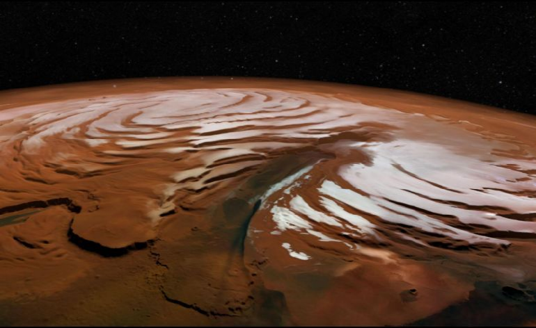 Descubren antiguas capas de hielo en polo norte de Marte