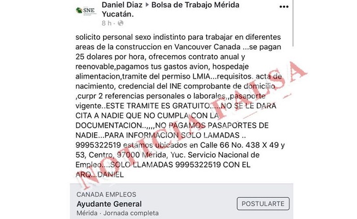 ¡Alerta!: Red fantasma ofrece a yucatecos ‘empleos’ en Canadá