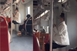 Acróbata rusa levita dentro del metro con el cabello