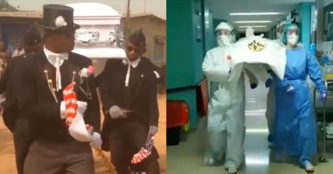 Doctores recrean baile con “ataúd” del COVID-19 (VIDEO)