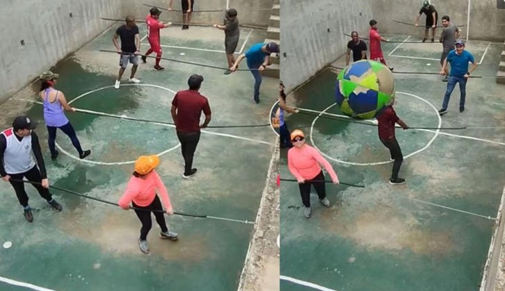 Jóvenes juegan "futbolito humano" y se hacen virales en redes