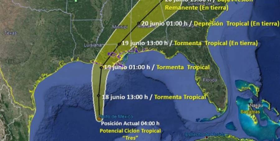 Potencial Ciclón Tropical “Tres” se intensificará en el Golfo de México