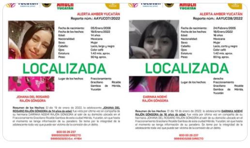 Hallan con bien a dos menores reportadas como extraviadas en  Yucatán
