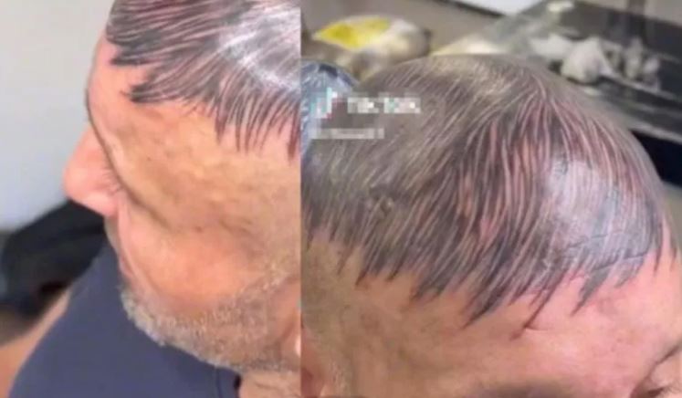 (VÍDEO) Hombre se tatúa la cabeza para simular que tiene cabello y nadie lo nota