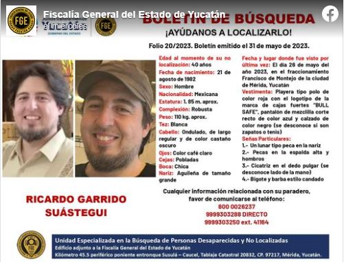 Piden ayuda para localizar a Ricardo Garrido; extraviado en Mérida