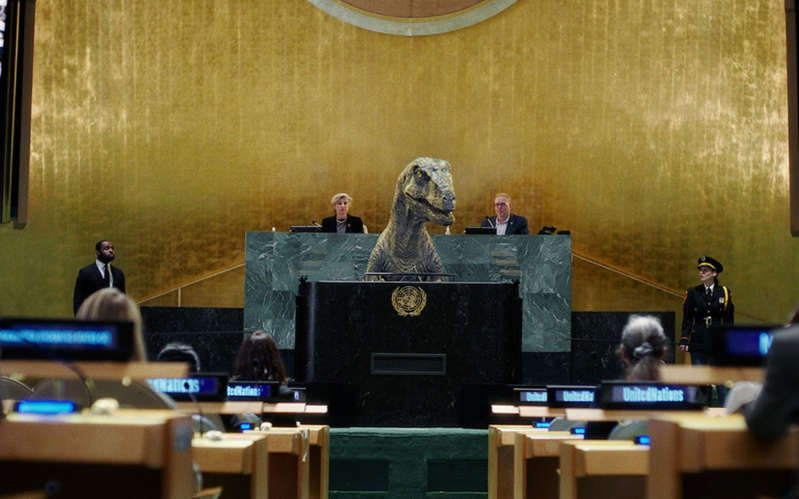 (Vídeo) Un dinosaurio en la ONU nos advierte de una "posible extinción"