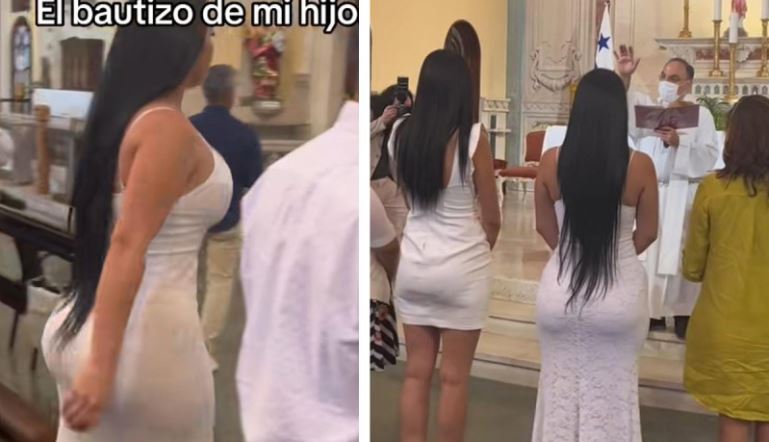 VIDEO: Mujer causa polémica por vestido ajustado en bautizo… ¿pecadora?