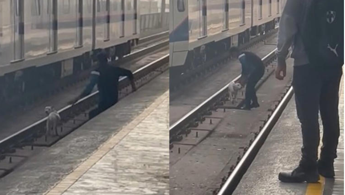 Hombre salva a perrito tras caer a las vías del metro en Monterrey; video se viraliza