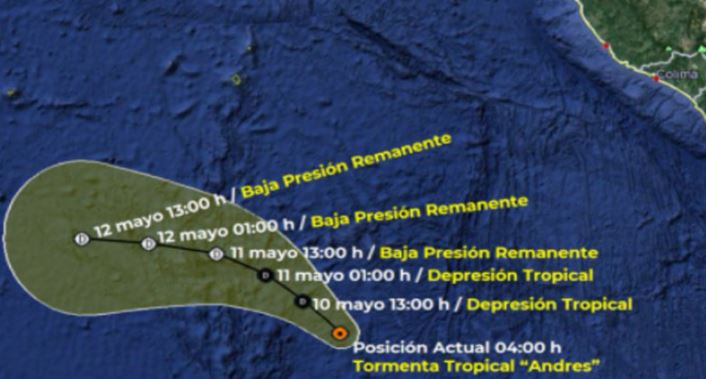 Esta es la trayectoria de la tormenta tropical “Andrés” para este lunes 10