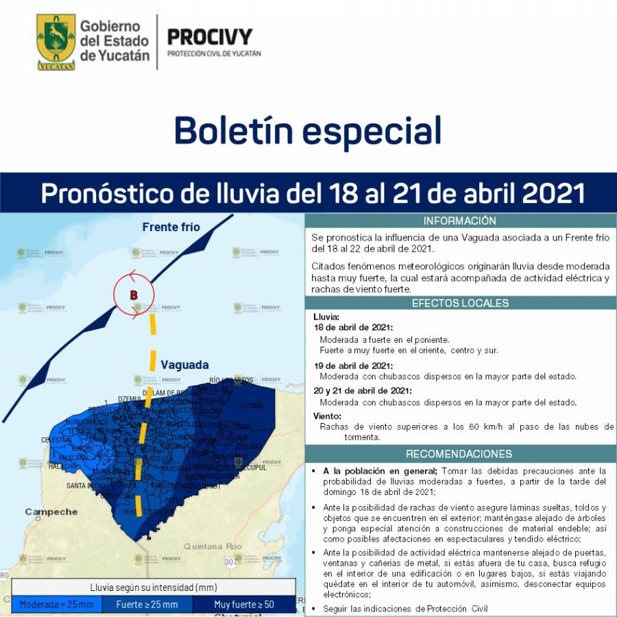 Procivy confirma la llegada de fuertes lluvias a partir de este domingo