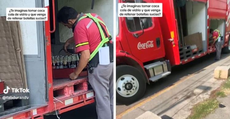 (VÍDEO) Exhiben a trabajadores de Coca Cola rellenando refrescos con restos