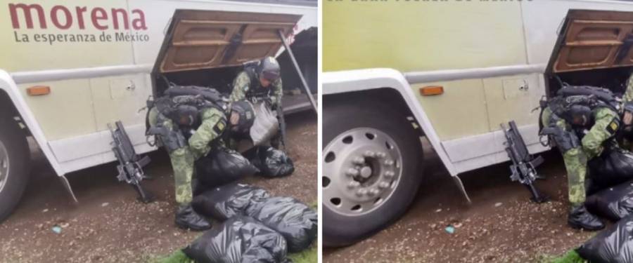 Michoacán: Sedena edita foto y quita logo de Morena en bús que llevaba droga