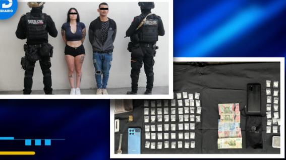 Cae pareja en Monterrey; le aseguran arma corta y 100 dosis de droga