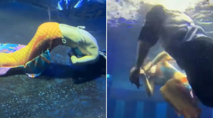 Vestida de sirena se desmaya bajo el agua en un show; es rescatada minutos después