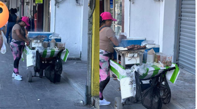 ¡Muy creativa! Vendedora ambulante es captada ofreciendo carne asada Monterrey