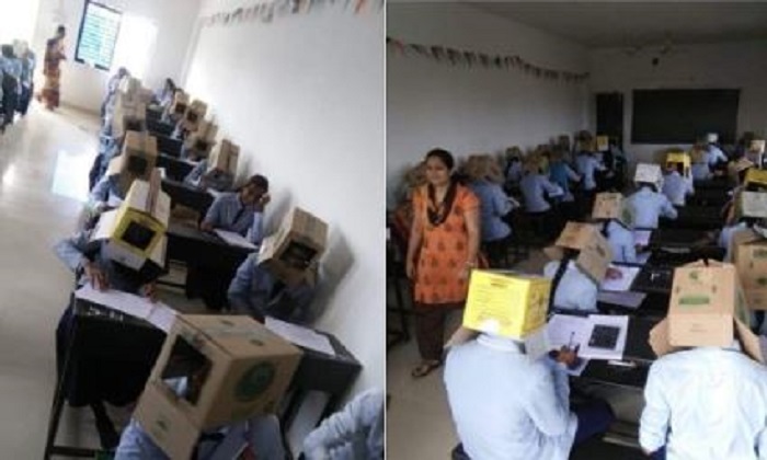 India: Ponen a estudiantes cajas de cartón para que no copien en el examen