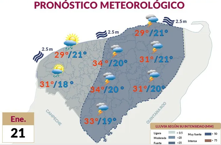 Prevén cielo nublado y lluvias en la Península de Yucatán por efectos del frente frío 24