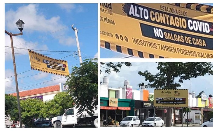 Con mantas señalan las "zonas de alto contagio Covid" en Mérida